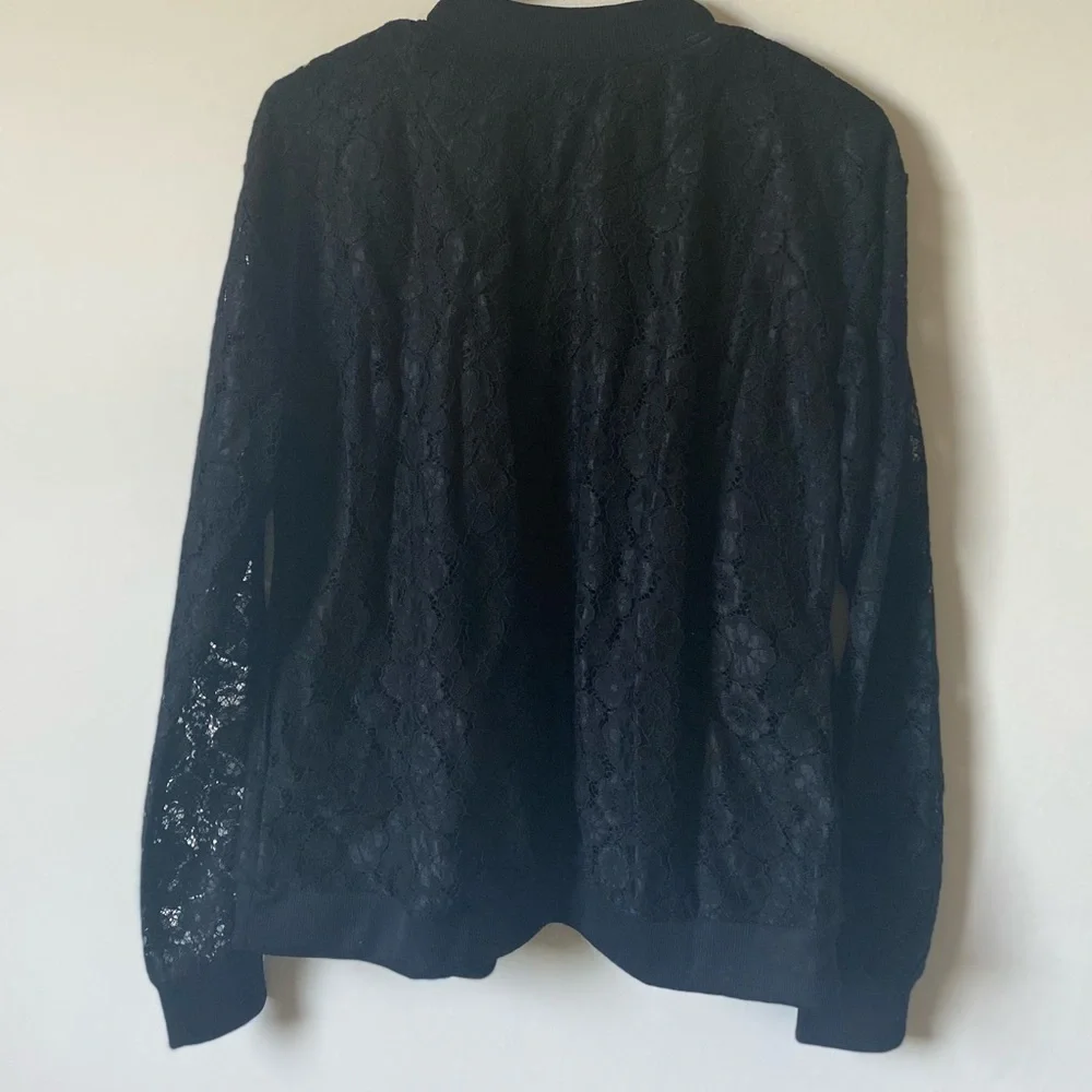Isaac Mizrahi Black Lace Bomber Jacket - Picture 3 of 8